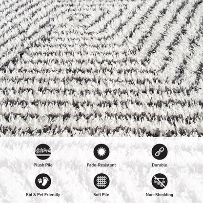 Rugshop Geometric Diamond Stripe Shag Area Rug White 7' 10" x 10' Perfect for Large Living Rooms, Dining Areas, or Master Bedrooms