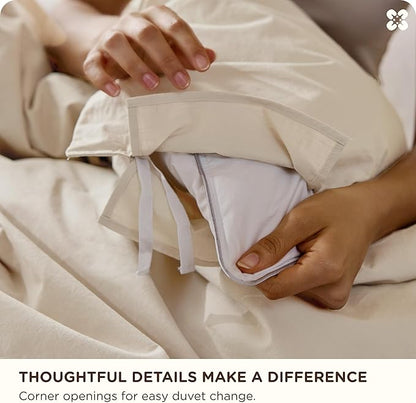 Bedsure Cotton Duvet Cover Queen Size - Luxury Slub Weave 100% Cotton Duvet Cover with a Linen Like Textured, Easy Change Durable Bedding, Ivory, 90" x 90"