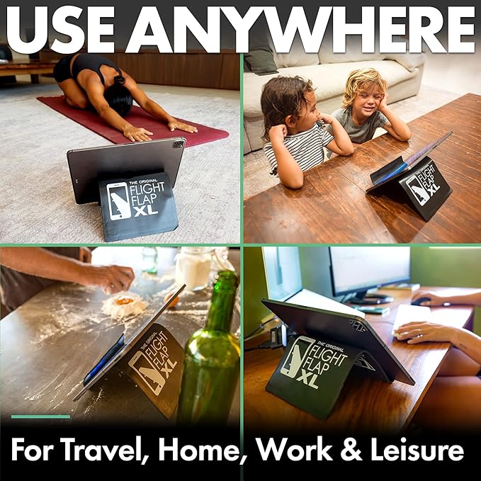 Airplane Tablet Holder, Flexible Cell Phone and Tablet Holder Extra Large 12x7”, Folding Cellphone Stand for Desk, Kindle, Bed, Airplane Gadgets Long Travel Essentials (Black)
