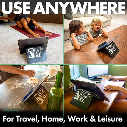 Airplane Tablet Holder, Flexible Cell Phone and Tablet Holder Extra Large 12x7”, Folding Cellphone Stand for Desk, Kindle, Bed, Airplane Gadgets Long Travel Essentials (Black)
