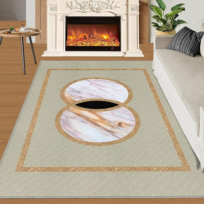 Abstract Marble Area Rugs Gilded Circle Rectangle Geometry Area Carpet Mid-Century Simple Rug Luxury Decor Rug for Living Room Door Mats Porch 7x8ft