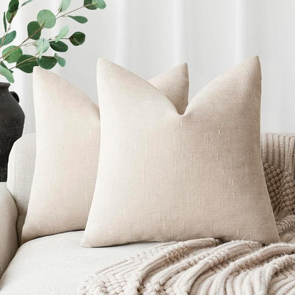 Foindtower Pack of 2 Soft Textured Throw Decorative Pillow Covers Square Accent Solid Cushion Cover Cozy Farmhouse Pillow Case with Zipper for Couch Sofa Bedroom Living Room 26x26 Inch, Light Beige