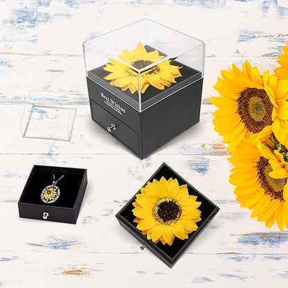 Sunflower Gifts for Women Artificial Sunflowers Gift for Her Mom Wife with Necklace in 100 Texts I Love You on Mother's Day Birthday Christmas Gifts Sunflower Decor