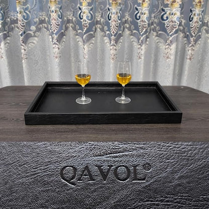 25 * 15 inches High-End Light Luxury Leather Rectangle Oversized Service Tray for Ottoman Tray, Coffee, Food, Family Dinner, Picnic, Party Essentials (Black, 25 * 15 inch)