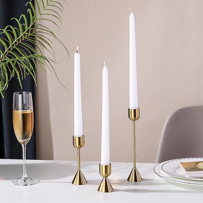 Brass Gold Candlestick Holder,Taper Candle Holders,Set of 3 Candle Stick Holders,Vintage Modern Decorative Centerpiece for Table Mantel Wedding Housewarming