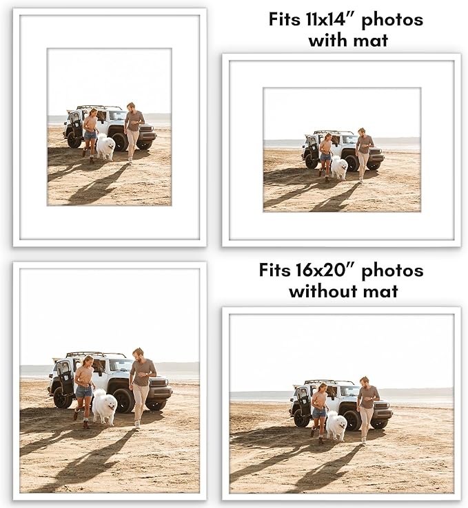 Americanflat 16x20 Picture Frame with Polished Plexiglass - Use as 11x14 Frame with Mat or Display 16x20 Photo Without Mat - Streamline Collection - Thin Border Picture Frames for Wall - White