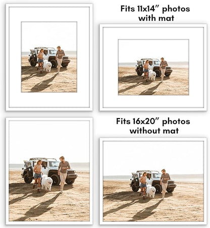 Americanflat 16x20 Picture Frame with Polished Plexiglass - Use as 11x14 Frame with Mat or Display 16x20 Photo Without Mat - Streamline Collection - Thin Border Picture Frames for Wall - White