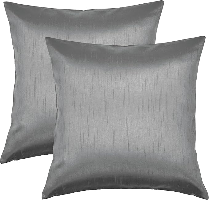 Aiking Home Collection 26x26 Inches Faux Silk Square European Shams, Zipper Closure, Charcoal (Set of 2)