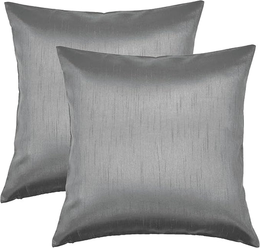Aiking Home Collection 26x26 Inches Faux Silk Square European Shams, Zipper Closure, Charcoal (Set of 2)