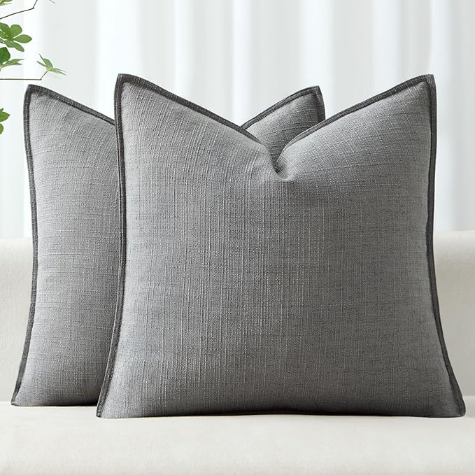 MIULEE Pack of 2 Thick Textured Couch Throw Pillow Covers, Grey Decorative Pillow Covers 20x20, Neutral Linen Cushion Cases for Sofa Bed Living Room Modern Farmhouse Home Decor, No Filling