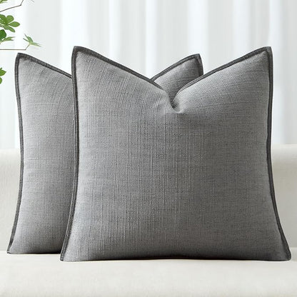 MIULEE Pack of 2 Thick Textured Couch Throw Pillow Covers, Grey Decorative Pillow Covers 20x20, Neutral Linen Cushion Cases for Sofa Bed Living Room Modern Farmhouse Home Decor, No Filling