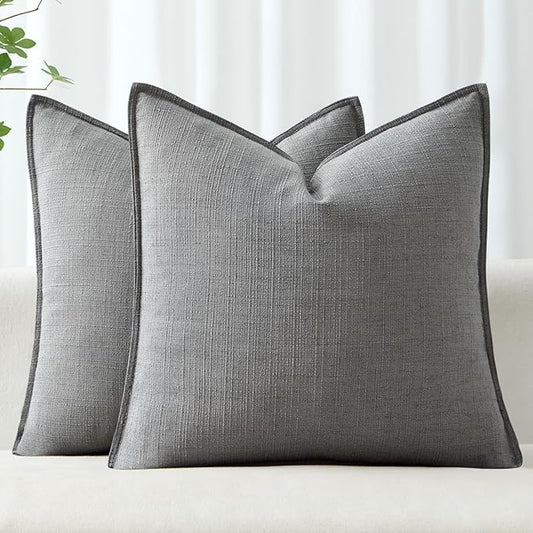MIULEE Pack of 2 Thick Textured Couch Throw Pillow Covers, Grey Decorative Pillow Covers 20x20, Neutral Linen Cushion Cases for Sofa Bed Living Room Modern Farmhouse Home Decor, No Filling