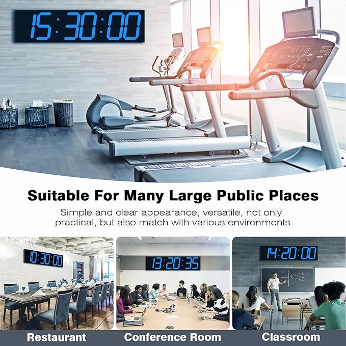 Digital Wall Clock with Large Display, 28.4‘’LED 6-Digit Large Digital Clock with Adjustable Brightness, Multifunction Gym Clock with Countdown,Stopwatch and Workout Interval Timing (Blue)