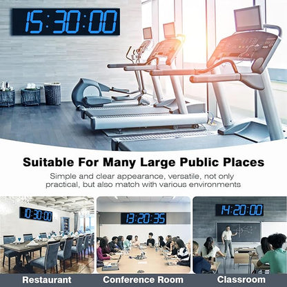 Digital Wall Clock with Large Display, 28.4‘’LED 6-Digit Large Digital Clock with Adjustable Brightness, Multifunction Gym Clock with Countdown,Stopwatch and Workout Interval Timing (Blue)