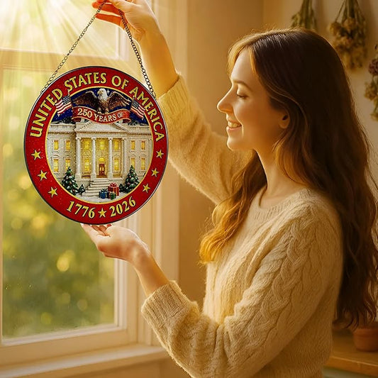 250 Years of America Stained Glass Suncatcher, Stained Glass Window Hanging & Decor, 1776-2026 US 250th Anniversary Ornament, Patriotic Ornament, American Independence Day Gift, July 4 Decor