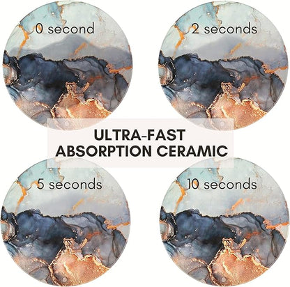 Ceramic Absorbent Coasters Set of 6 with Holder, Marble Drink Coasters for Coffee Table, Water Absorbing Coaster (Twinkle)