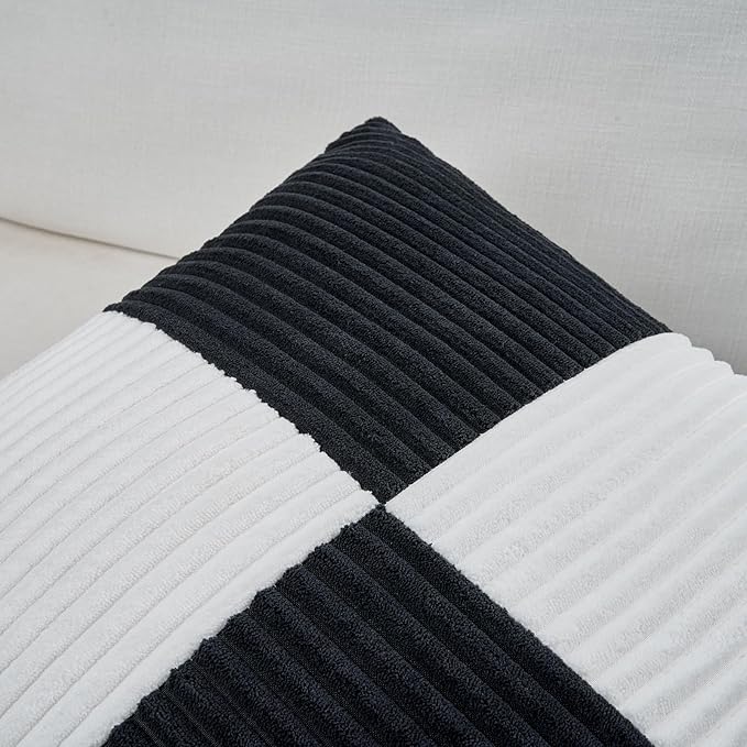 Fancy Homi Set of 2 Black White Long Lumbar Decorative Throw Pillow Covers 12x24 Inch for Couch Bed Sofa, Modern Farmhouse Boho Home Decor, Soft Striped Corduroy Rectangle Accent Cushion Case 30x60 cm
