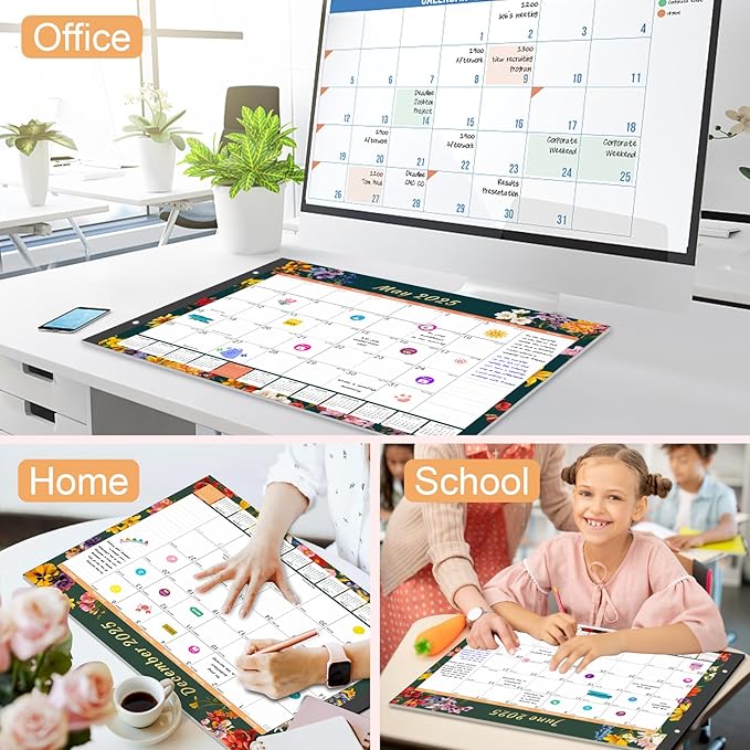 Gannyfer Desk Calendar 2025-2026, Large Calendar 2025 22"x17", 18 Months, January 2025 - Jun 2026, Desktop Pad with Plastic Cover, Thick Paper, Corner Protectors, for Planning and Organizing In Your Family, School or Office-Deep Black
