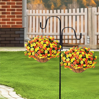 Artificial Fake Hanging Flowers Plants Baskets for Outdoor Spring Decoration, Faux Silk UV Resistant Look Real Morning Glory Arrangement for Porch Patio Garden Deck Home Summary Decor(Orange Yellow)