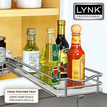 LYNK PROFESSIONAL® Pull Out Spice Rack Organizer for Inside Kitchen Cabinets - 4-3/8 inch Wide - Slide Out Drawer – Chrome Sliding Spice Cabinet Organization Shelf Racks - 1 Tier