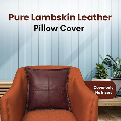 LL LEATHER LOVERS Lambskin Leather Pillow Cover - Sofa Cushion Case - Decorative Throw Covers for Living Room & Bedroom, 18x18 Inches - Pink Maroon Box Pack of 1