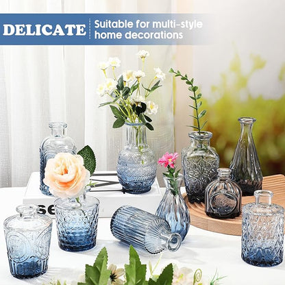 20 Pcs Glass Bud Vase Set Small Vintage Flower Vase in Bulk for Centerpieces Rustic Decorative Glass for Wedding Table Home Christmas Decoration (Gradient Blue)