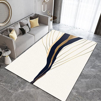 Golden Line Cracks Area Rug, Abstract Gold Line Art Home Decor Rug, Easy Clean Carpet for Living Room Bedroom Kitchen Dining Room Home Office Floor Rug 5ftx7ft