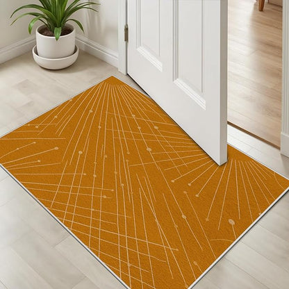 Modern Washable Area Rug 4x5, Boho Minimalist Non-Slip Rugs, Abstract Striped Soft Carpet for Living Room Bedroom Nursery Room Home Decor Office, Pet Friendly, Orange Beige