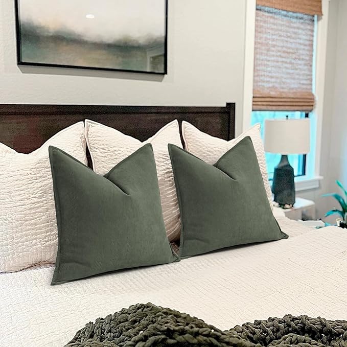 ZWJD Army Green Pillow Covers 20x20 Set of 2 Chenille Throw Pillow Covers with Elegant Design Soft and Luxurious Decorative Throw Pillows for Couch, Bed, and Home Decor