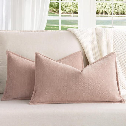 ZWJD Dusty Pink 12x20 Pillow Covers Set of 2 Chenille Throw Pillow Covers with Elegant Design Soft and Luxurious Decorative Throw Pillows for Couch, Bed, and Home Decor