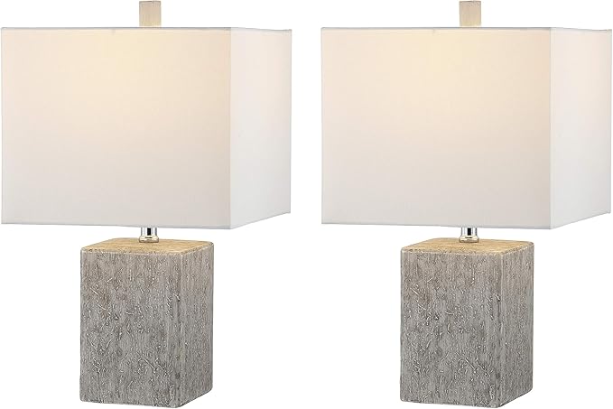 SAFAVIEH Lighting Collection Jaxon Modern Farmhouse Grey Ceramic 21-inch Bedroom Living Room Home Office Desk Nightstand Table Lamp Set of 2 (LED Bulbs Included)