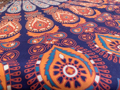 raajsee Blue Orange Tapestry Mandala Wall Hanging- Wall Tapestries For Bedroom - Aesthetic Tapestrys -Queen (82x92 Inches / 208x232 Cms)
