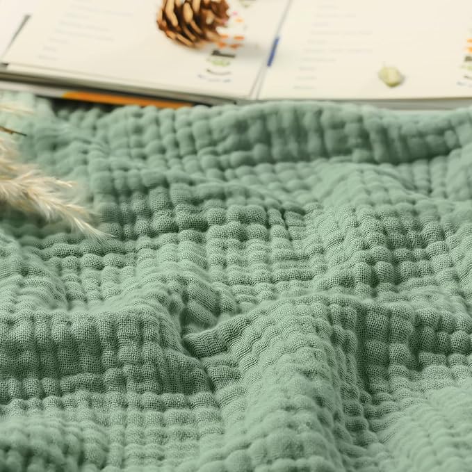 100% Cotton Muslin Blanket Twin XL Size 66" x 90" for Bed Couch Summer Gauze Blanket for Adults Lightweight and Breathable Dark Green