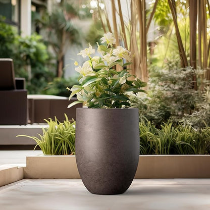 Kante Tall Concrete Planter, 21.7-Inch Height Weathered Brown Large Indoor Outdoor Plant Pot with Drainage Hole for Patio Garden Home, Modern Decor for Flowers and Tree