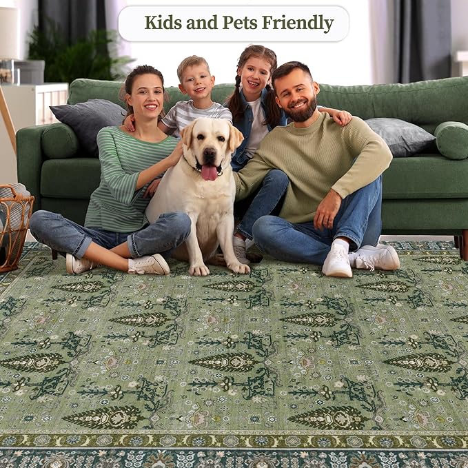 Tangsoo 2x3 Small Washable Entry Rug, Vintage Boho Green Floral Rug for Entryway Bedroom Entrance, Non Slip Soft Low Pile Door Mat Throw Carpet for Kitchen Bathroom Foyer Decor