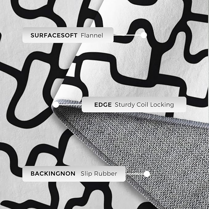 Abstract Geometric Rugs for Home Decor, 5x7 ft, Black and White Labyrinth Area Rugs for Living Room, Soft Non Slip Washable Modern Abstract Line Carpet Bedroom Decorations Dt-Ghf-31