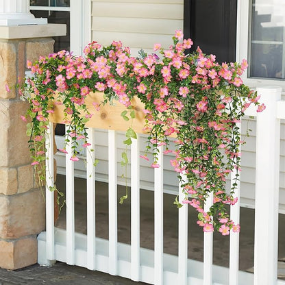 RECUTMS Artificial Hanging Flowers for Outdoors 4Pcs Faux Silk Daisy Plant with Eucalyptus Leaves UV Resistant Fake Flower Look Real for Home Garden Porch Patio Door (Pink)