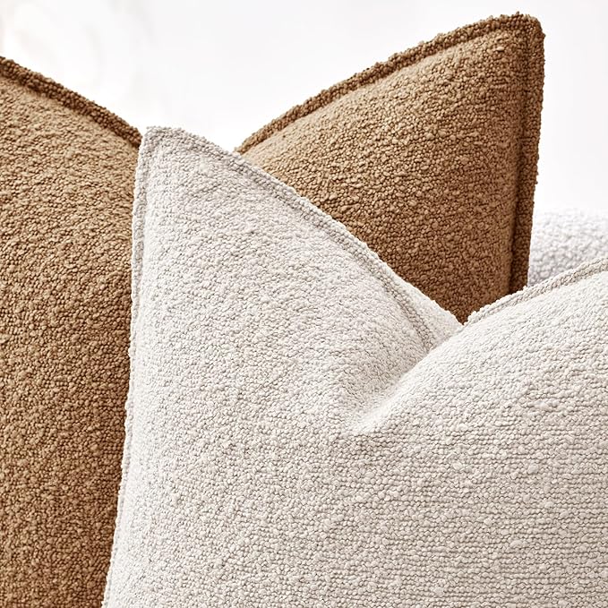 MIULEE Pack of 2 Decorative Textured Boucle Throw Pillow Covers 18x18 Inch Natural Beige Broadside Thick Boho Pillows for Farmhouse Accents Sofa Couch Bedroom Living Room Home Decor