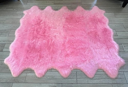 Free Shape Luxury Soft Fluffy Shag Area Rug Decto 10 Pelts 6'x10', 180x300cm - Vegan Fur Ultra Soft Indoor Carpet Nursery Rugs for Bedroom Home Decor, Pink