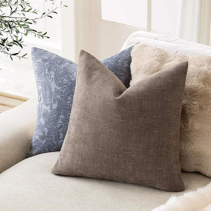 Foindtower Pack of 2 Soft Textured Chenille Throw Decorative Pillow Covers Lumbar Accent Solid Cushion Cover Cozy Farmhouse Pillow Case with Zipper for Couch Sofa Bed Living Room 12x24 Inch, Taupe
