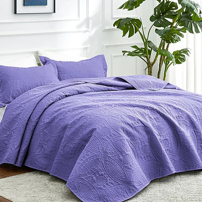 Love's cabin Quilts for Queen Bed Deep Purple Bedspreads Bedding Set - Summer Lightweight Bedspread Comforter - Coin Pattern Bedding Coverlet for All Season - 3 Pieces (1 Quilt, 2 Pillow Shams)