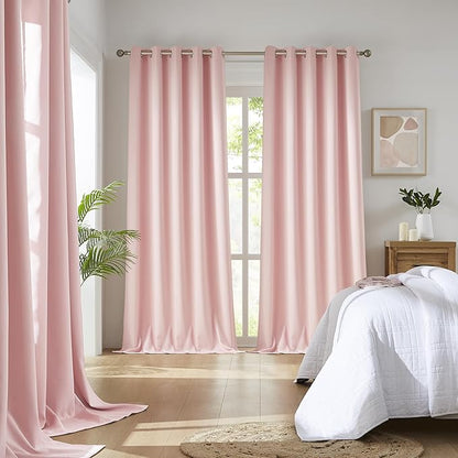 DUALIFE Baby Pink Grommet Room Darkening Curtains 60 x 96 Inches, 2 Panels