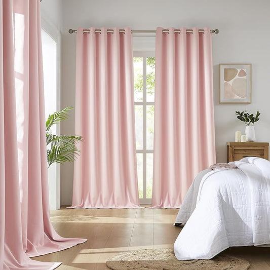 DUALIFE Baby Pink Grommet Room Darkening Curtains 60 x 96 Inches, 2 Panels