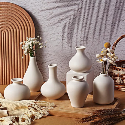 Tioncy Set of 12 Small Ceramic Vase Decorative White Modern Mini Ceramic Flower Vases for Coffee Table Centerpieces Home Living Room Bud Shelf Entryway Boho Vintage Farmhouse Decor