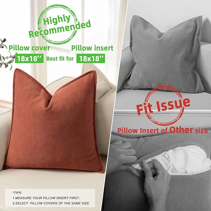 ZWJD Rust Throw Pillow Covers 18x18 Set of 2 Chenille Fall Pillow Covers with Elegant Design Soft and Luxurious Decorative Throw Pillows for Couch, Bed, and Home Decor