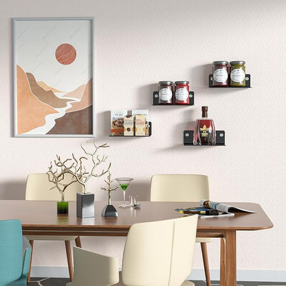 Sezanrpt 8 Inch Black Small Wall Shelves, Acrylic Wall Mounting Ledges Display, Acrylic Black Shelf for Figures, Collectibles, Plants, Décor, Toiletries, 4'' Depth, 2 Pack