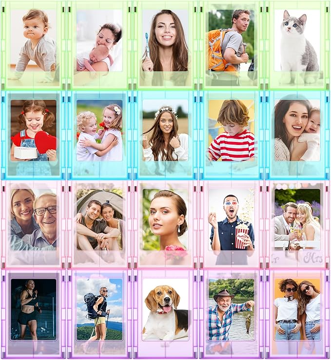 Epakh 20 Packs Magnetic Photo Picture Frame Cute Mini Table Photo Frame Holder 3 Inches Plastic Colorful Picture Display for Fridge Office (Light Tone)