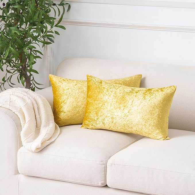 NiNi ALL Decorative Throw Pillow Covers Pack of 2, Velvet Throw Pillow Cases for Couch Pillows Cover Bedroom Living Room Outdoor Pillow Covers 12x20 Inch Gold