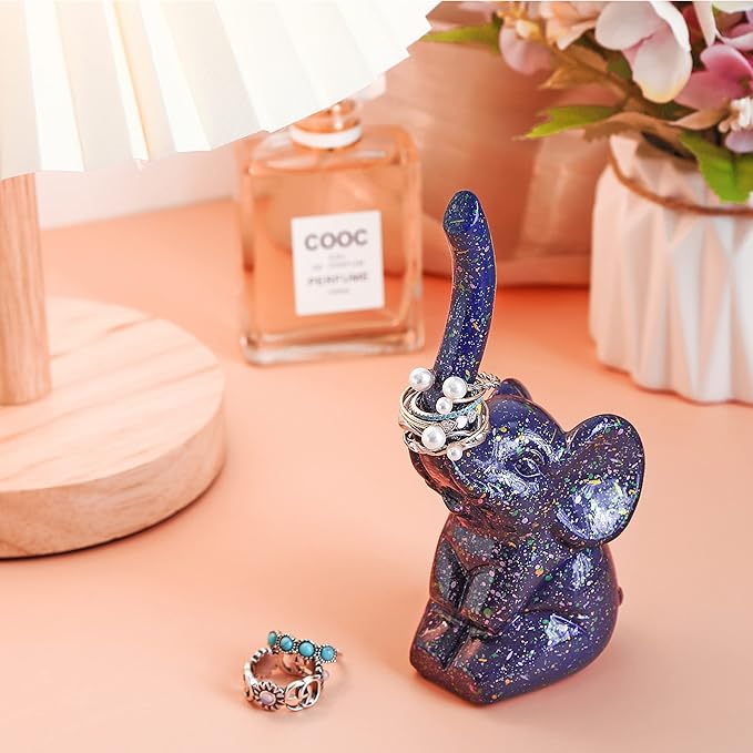 PUDDING CABIN Purple Elephant Ring Holder Cute Ring Organizer Stand Display, Unique Elephant Gift for Women Mom Mother's Day Birthday Engagement Bridesmaid Christmas Gift