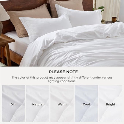 Bedsure 100% Washed Cotton Duvet Cover Twin - Bright White Minimalist Cotton Duvet Cover Linen Like for All Seasons - GentleSoft™ Plain Simple Bedding (Bright White, Twin, 68"x90")